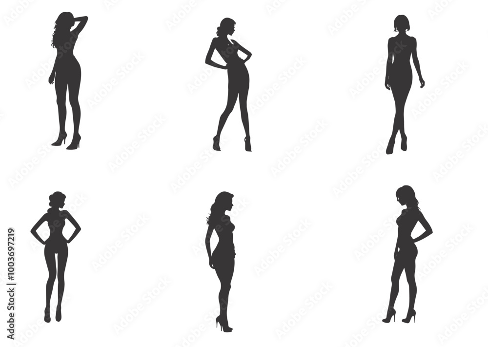 Silhouettes of Fashionable Women in Elegant Poses Silhouettes of Fashionable Women in Elegant Poses
