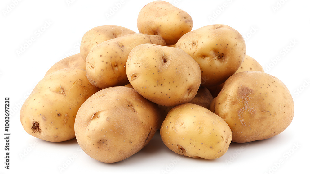 A stack of potatoes isolated on a white background A stack of potatoes isolated on a white background