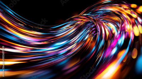 Colorful abstract wave pattern on dark background photo