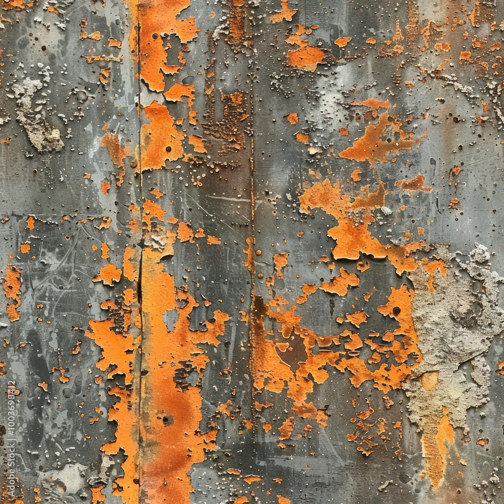 Fototapeta premium Aged rusty metal: Oxidation details, orange and grey, distressed look 