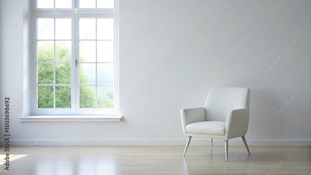 white chair in front of the window with leading lines white chair in front of the window with leading lines