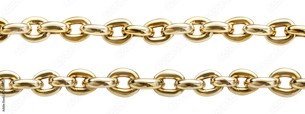 Gold chain links in two different styles, isolated on transparent background Gold chain links in two different styles, isolated on transparent background