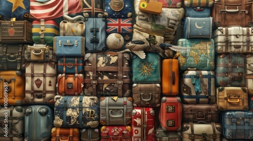 Vintage Luggage Against a Colorful Travel Background