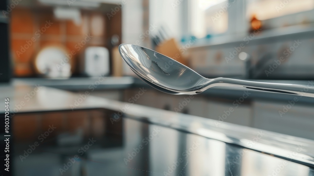 Polished Silver Spoon Reflecting Beautiful Light Polished Silver Spoon Reflecting Beautiful Light