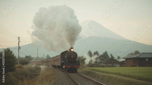 A steam train is traveling down the tracks with smoke coming out of the engine photo