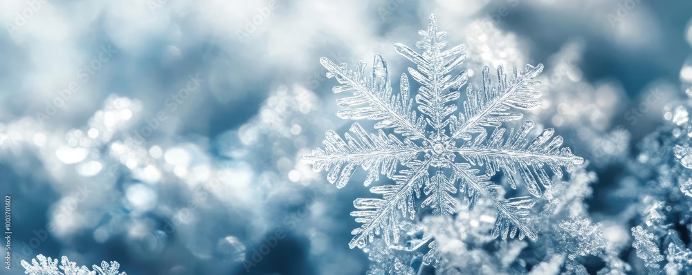 A close-up view of a delicate snowflake resting on a cool, frosty background, showcasing intricate crystal patterns and winter beauty. A close-up view of a delicate snowflake resting on a cool, frosty background, showcasing intricate crystal patterns and winter beauty.