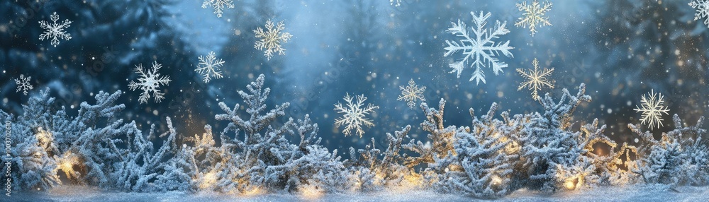 Enchanting winter scene featuring delicate snowflakes, soft lights, and a serene atmosphere perfect for holiday themes. Enchanting winter scene featuring delicate snowflakes, soft lights, and a serene atmosphere perfect for holiday themes.