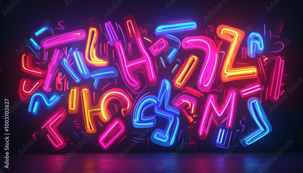 Fototapeta premium 3d render of a glowing neon sign with stars
