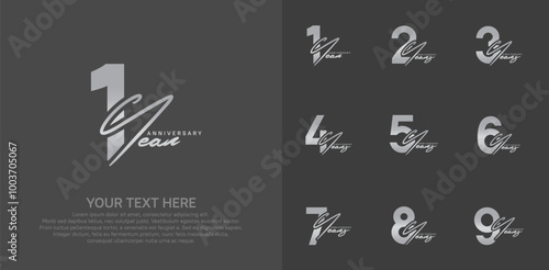Anniversary logo set vector design, silver color for celebration event