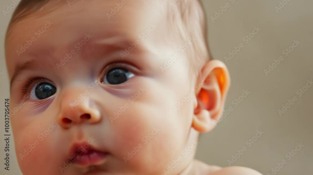 Close-up of adorable baby with curious expression and bright eyes Close-up of adorable baby with curious expression and bright eyes