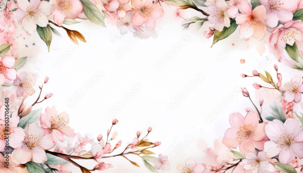 Obraz premium 桜の水彩画イラストフレーム