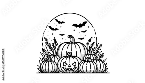 Line drawing, halloween pumpkin, illustration