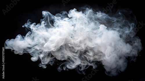 White fog or smoke effect overlay on black isolated background extreme close-up photo