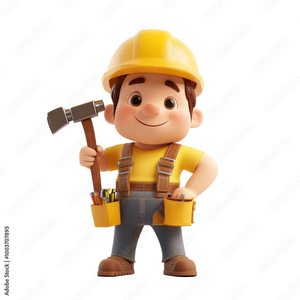 3D Cartoon Builder Character Smiling with Tools 3D Cartoon Builder Character Smiling with Tools