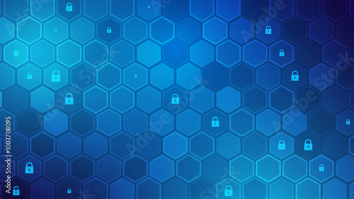 Abstract Digital Blue Hexagons Cyber Security Background. Medical Research or Tech Innovation Online Webinar Presentation Event. Conference or Forum Vector Illustration Backdrop.