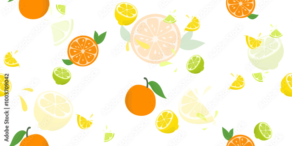 A seamless freshness of citrus fruit summer pattern isolated on white background. A seamless freshness of citrus fruit summer pattern isolated on white background.