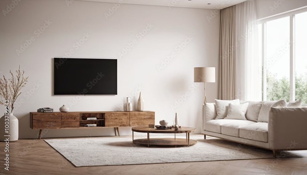 Home interior with rattan furniture and decor in Wood Tones living room blank poster frame 3 Home interior with rattan furniture and decor in Wood Tones living room blank poster frame 3