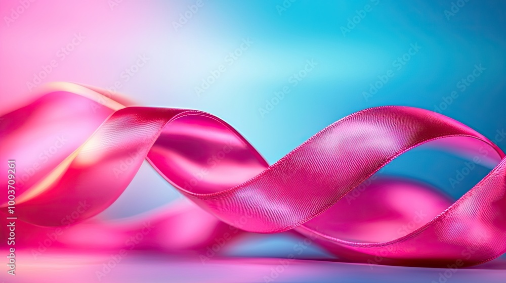 A smooth, flowing pink ribbon on a vibrant gradient background, symbolizing elegance and awareness