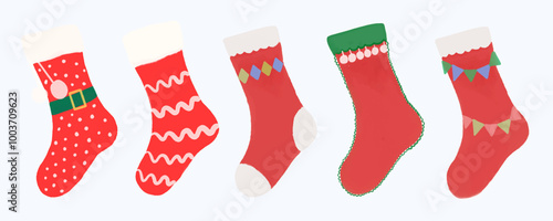 Whimsical Watercolor Christmas Sock Art. Adorable Festive Stocking Illustration for Holiday Decor and Gifts. Perfect for Christmas Cards