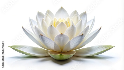 White lotus flower isolated on white background with symmetrical design