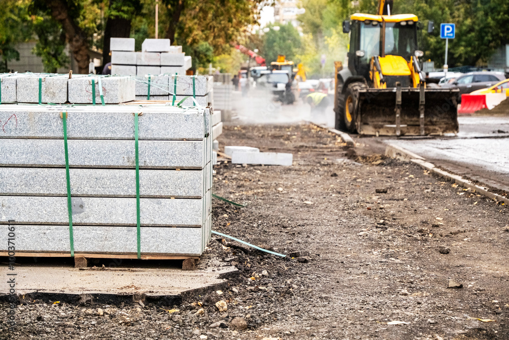 Repair of the road, replacement of old kerbs. Repair of the road, replacement of old kerbs.