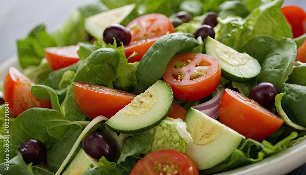 Salad with tomatoes and lettuce on a white plate
2 Salad with tomatoes and lettuce on a white plate
2