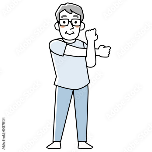 ストレッチをする笑顔のシニア男性