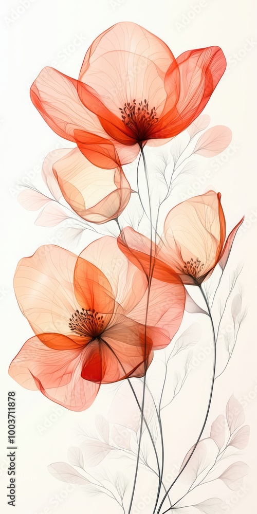 Digital illustration of delicate flowers in soft light orange tones with intricate details Digital illustration of delicate flowers in soft light orange tones with intricate details