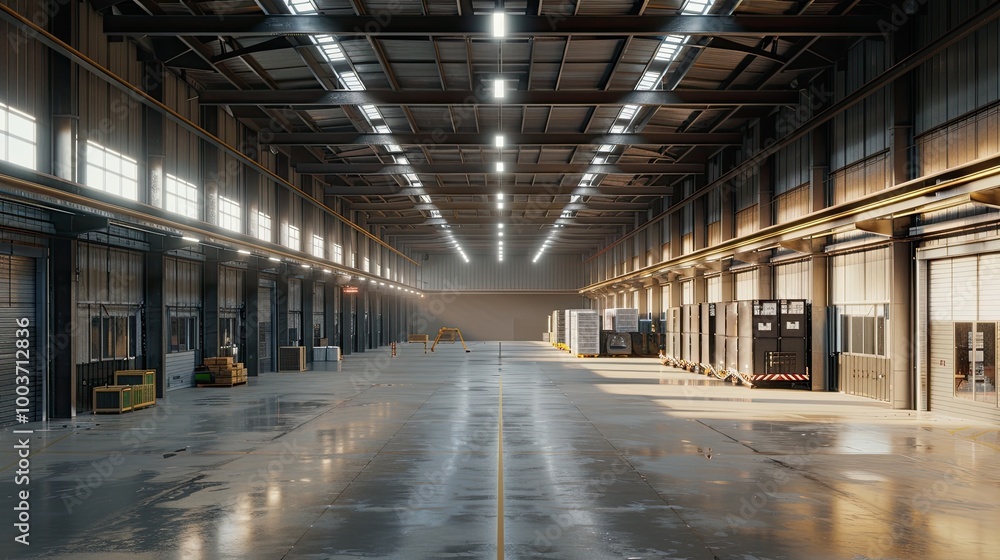 Modern and large industrial warehouse. Modern and large industrial warehouse.