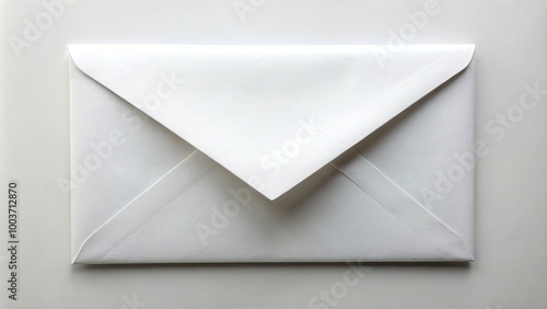 White paper envelope at eye level on white background