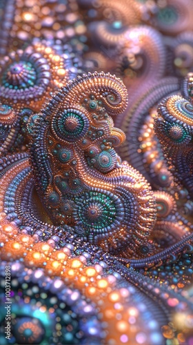  A tight shot of a bead pattern on a blue-gold surface