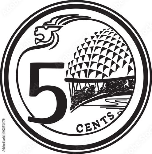 singapore 5 cents coin vector design handmade silhouette