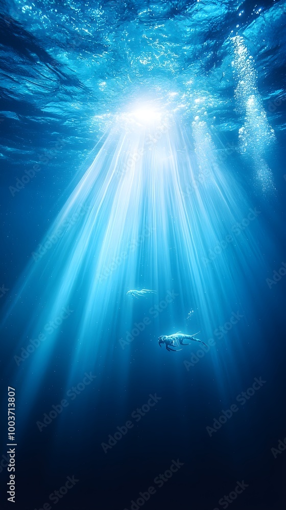 Fototapeta premium Underwater Sunlight and Scuba Divers