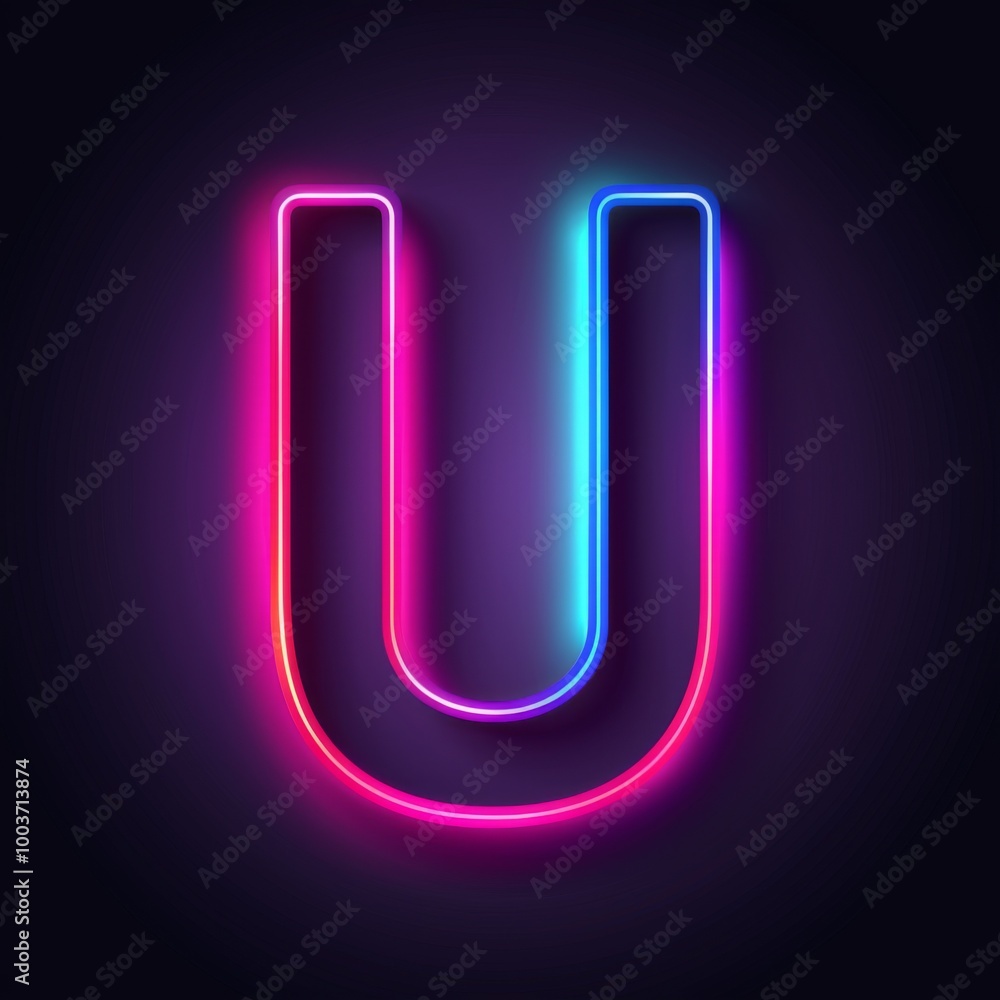 Letter U neon sign on dark background Letter U neon sign on dark background