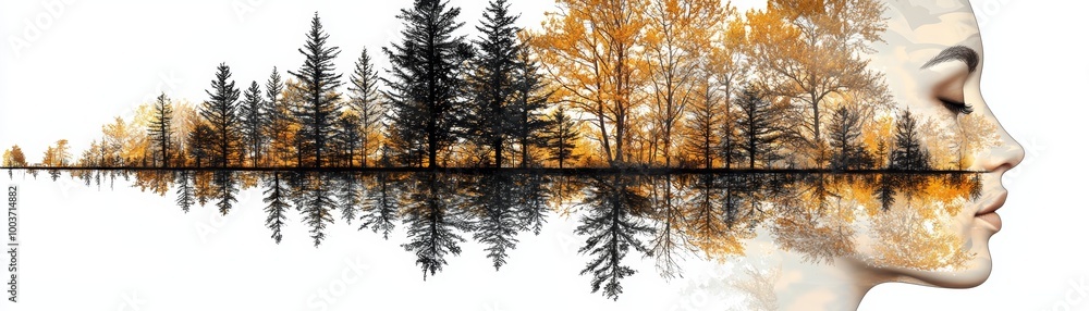 Abstract Forest and Face Double Exposure Silhouette Landscape Abstract Forest and Face Double Exposure Silhouette Landscape