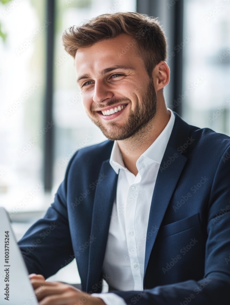 Businessman Smiling at the Camera with a Laptop Businessman Smiling at the Camera with a Laptop