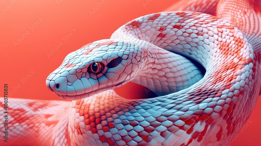 A snake in a stylized 3D illustration, featuring geometric shapes and a modern, stylized look. A snake in a stylized 3D illustration, featuring geometric shapes and a modern, stylized look.