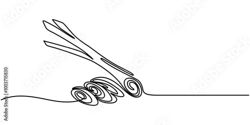 Continuous one line drawing lemon grass. Vegetable concept. Single line draw design vector graphic illustration, One continuous line drawing of whole and sliced healthy organic lemongrass for farm