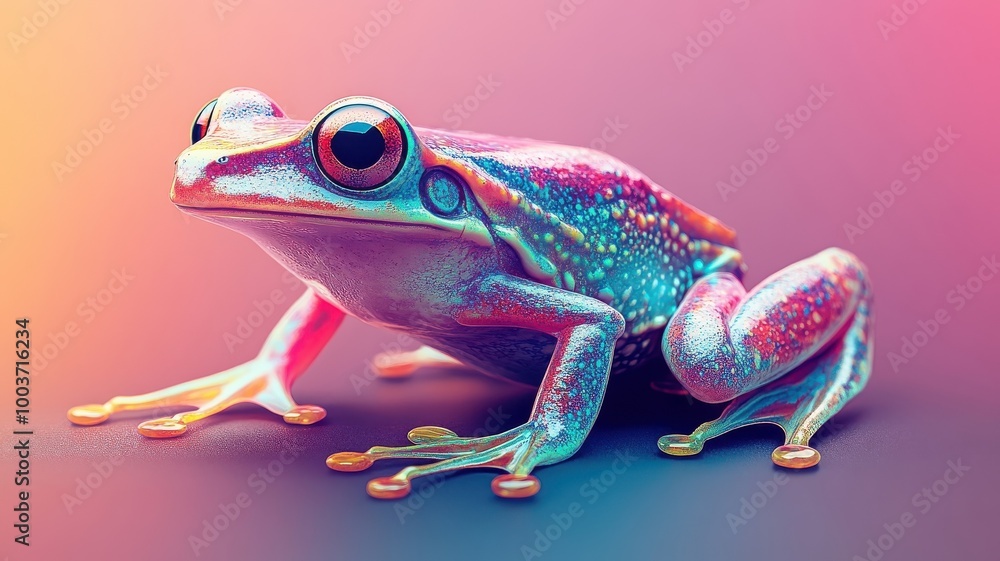 A frog depicted in Morphism style, featuring smooth gradients and abstract shapes highlighting its unique body structure. A frog depicted in Morphism style, featuring smooth gradients and abstract shapes highlighting its unique body structure.