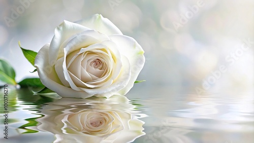 Fototapeta Naklejka Na Ścianę i Meble -  White roses flower background with reflection on water surface