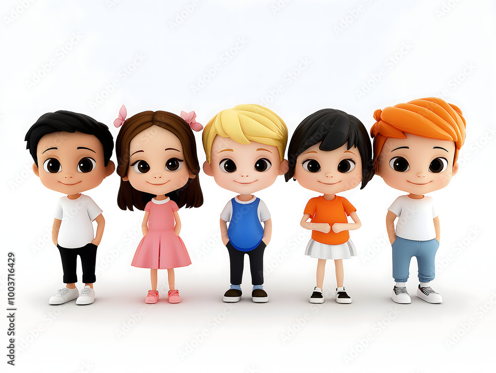 Cartoon children group, white isolate background Cartoon children group, white isolate background