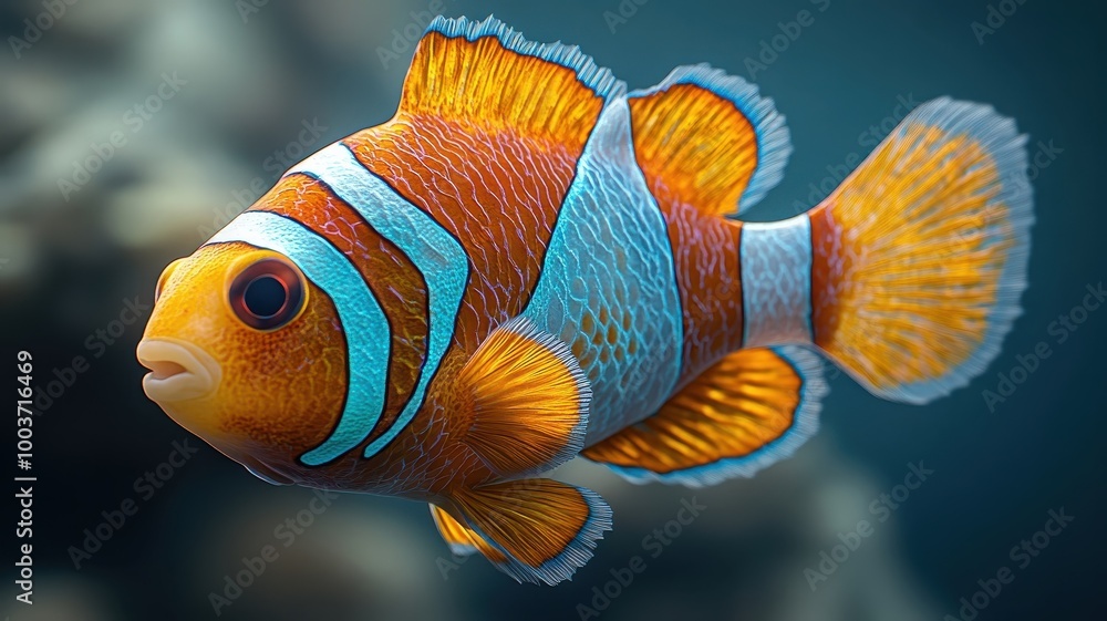 Naklejka premium A clownfish with a textured pattern, showcasing detailed scales and intricate surface features.