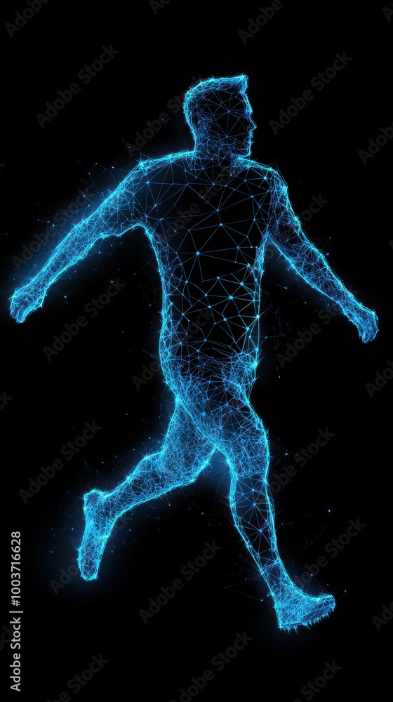Running man silhouette in glowing blue effect Running man silhouette in glowing blue effect