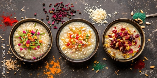 Creamy Rice Dessert Often Referred to as Kheer, Payasam, Payesh, Khir, or Ksheeram, Prepared with Aromatic Rice, Milk, Khoya, Cream, and Dried Fruits, Frequently Offered as a Sacred Offering During photo