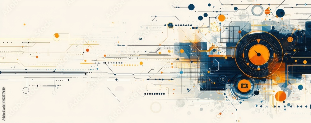 Obraz premium Abstract background with geometric shapes and digital elements in a modern technical style