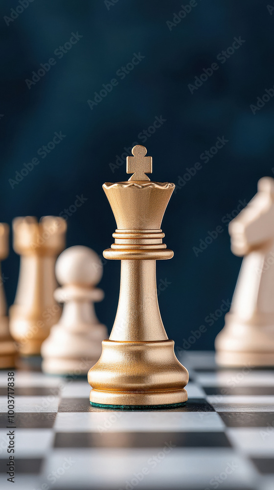 golden king chess piece stands on the board golden king chess piece stands on the board