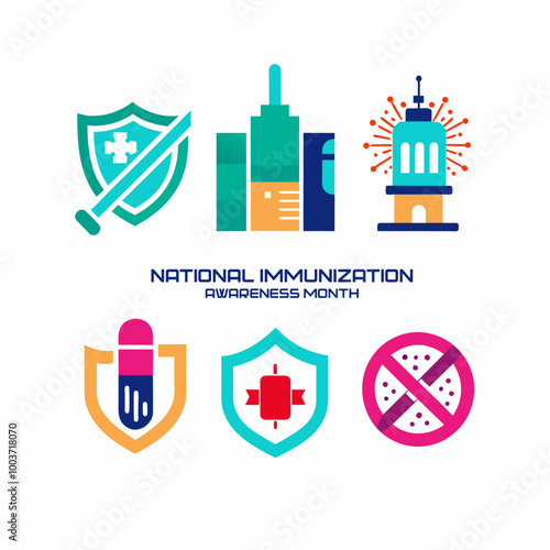 A set of icons representing national immunization awareness month