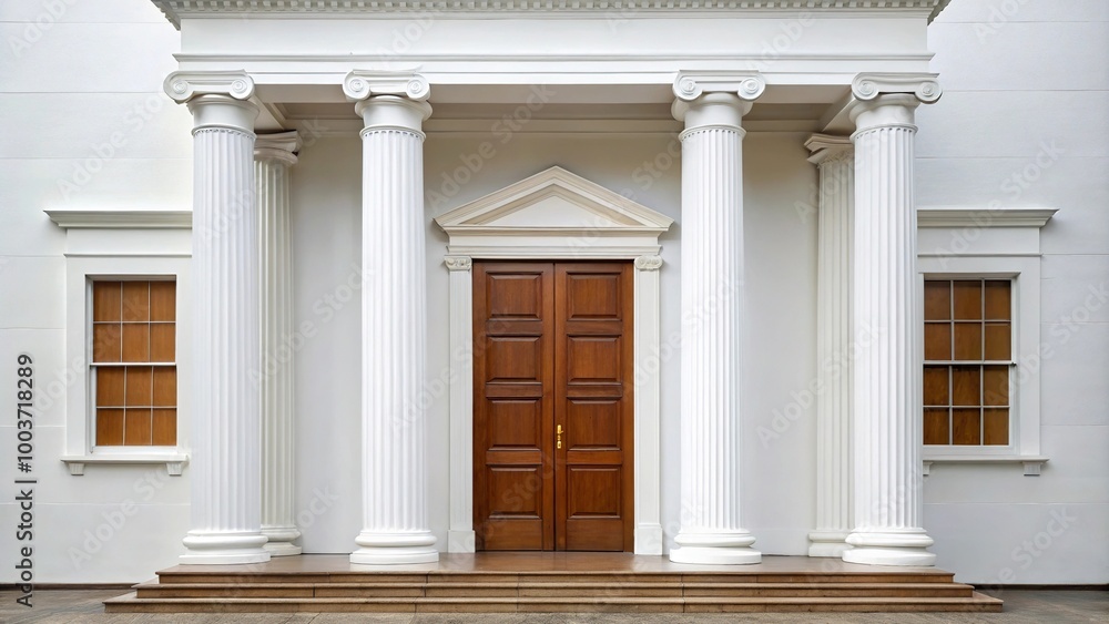 Obraz premium White structure with columns and brown door