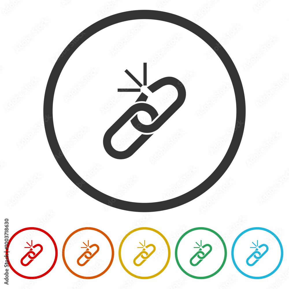 Broken Link Icon. Set icons in color circle buttons Broken Link Icon. Set icons in color circle buttons