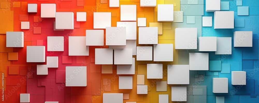 Abstract graphic of white squares with gradient colors from blue to yellow Abstract graphic of white squares with gradient colors from blue to yellow